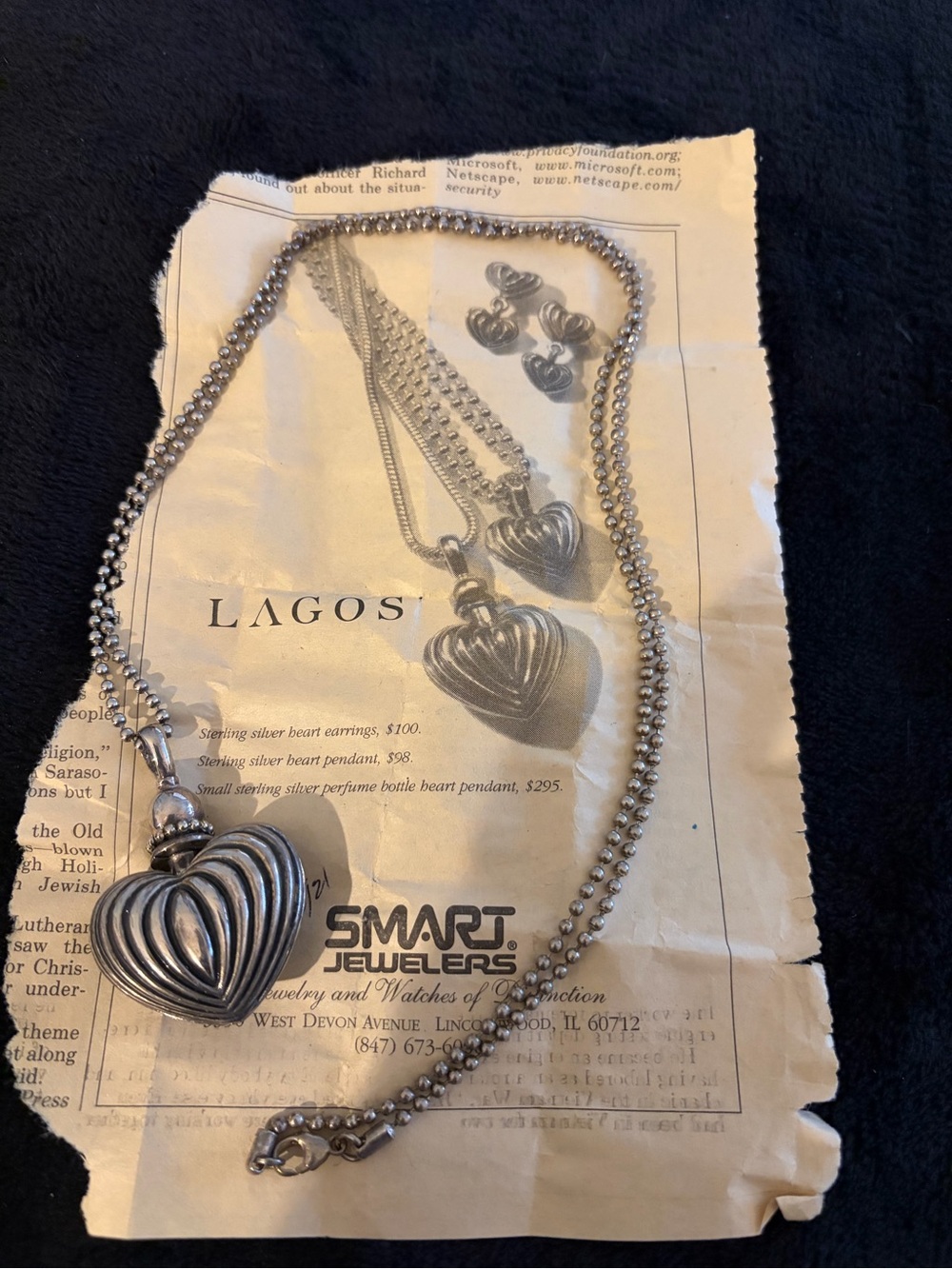 LAGOS Ribbed Heart Pendant Necklace - Silver